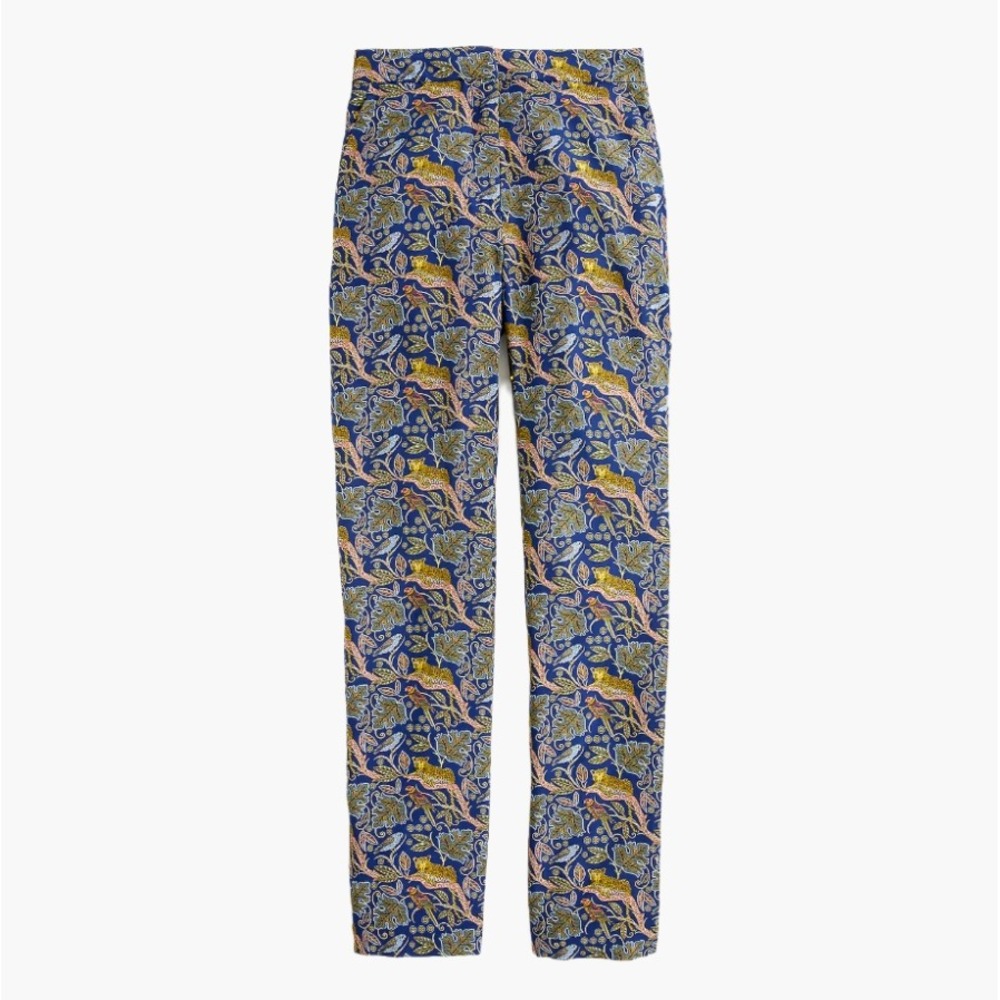 NWT J.Crew Full Length Easy Pant Botanical Cheetah Print Silk Navy Blue Size‎ 2